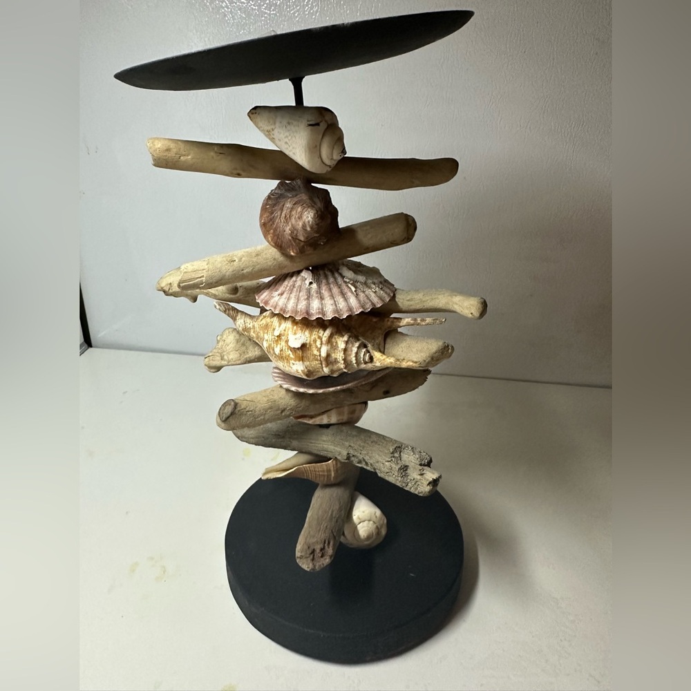 Driftwood & Seashell Table Sculpture - Natural Beach Accent